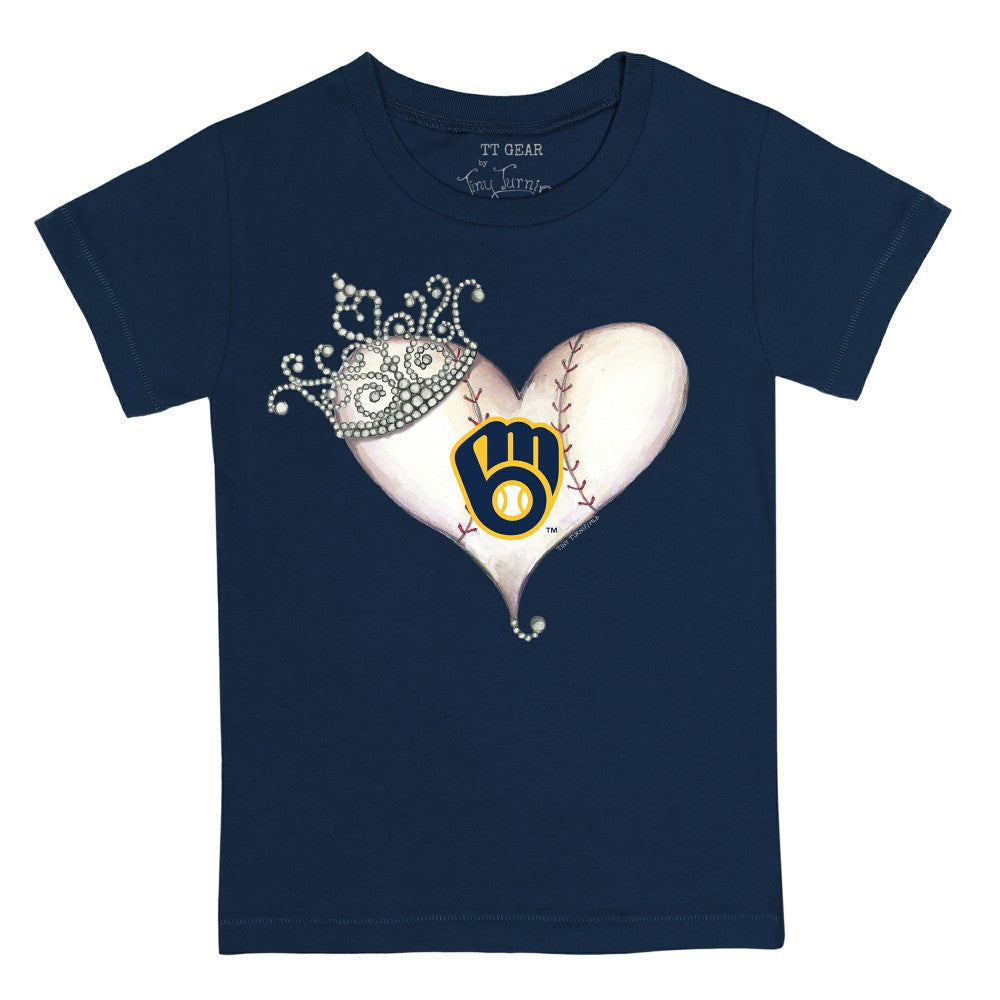 Navy Milwaukee Brewers Tiny Turnip Youth Tiara Heart T-Shirt