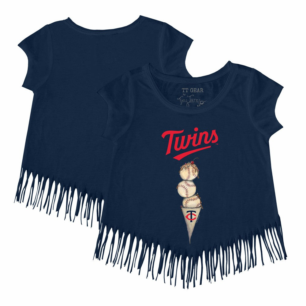 Navy Minnesota Twins Tiny Turnip Girls Youth Triple Scoop Fringe T-Shirt