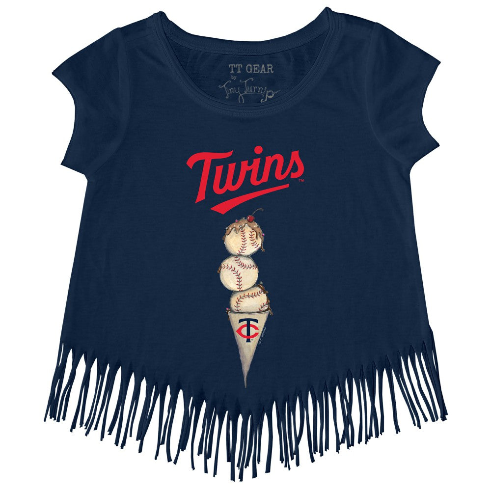 Navy Minnesota Twins Tiny Turnip Girls Youth Triple Scoop Fringe T-Shirt