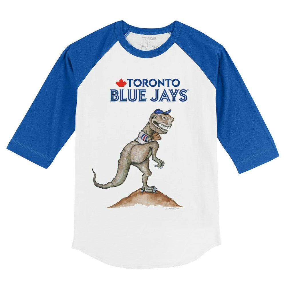 White/Royal Toronto Blue Jays Tiny Turnip Youth TT Rex 3/4-Sleeve Raglan T-Shirt