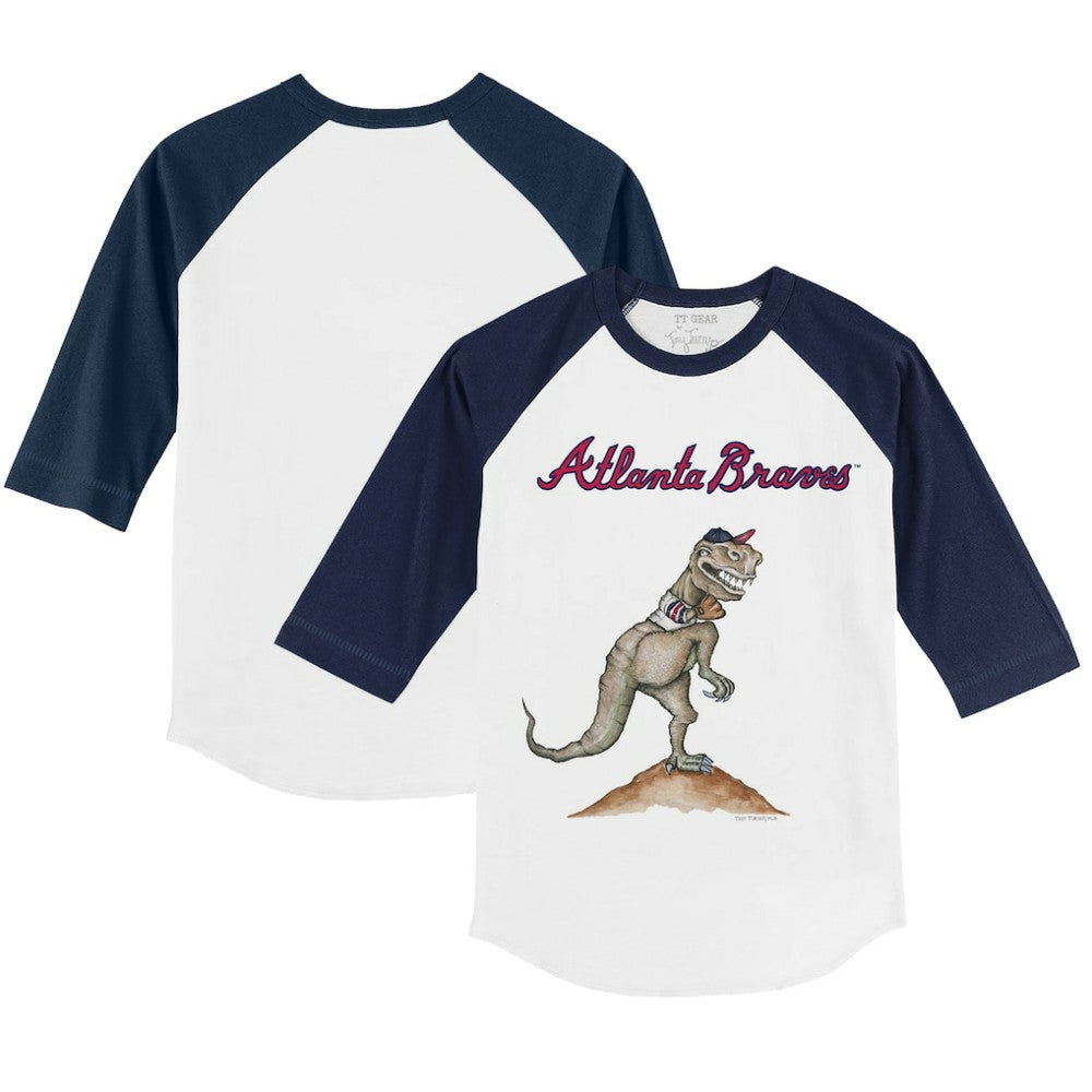 White/Navy Atlanta Braves Tiny Turnip Youth TT Rex 3/4-Sleeve Raglan T-Shirt