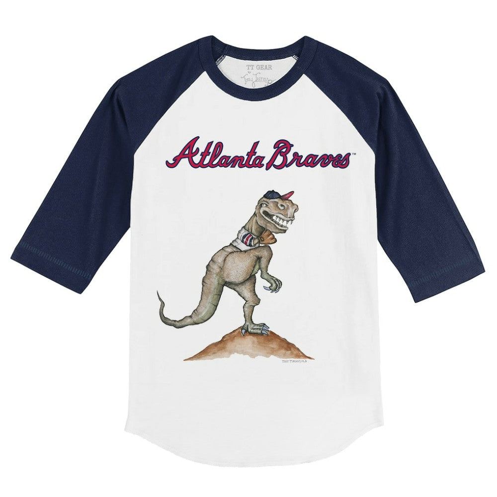 White/Navy Atlanta Braves Tiny Turnip Youth TT Rex 3/4-Sleeve Raglan T-Shirt