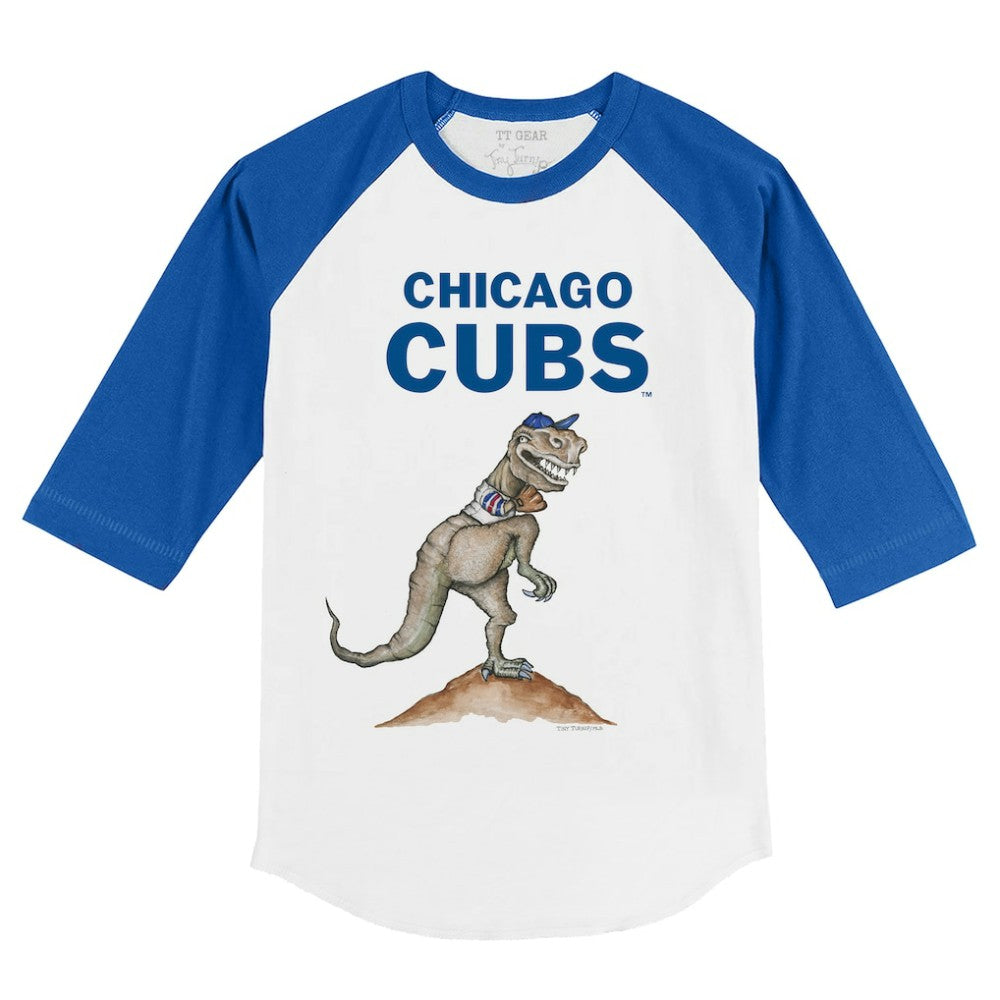 White/Royal Chicago Cubs Tiny Turnip Youth TT Rex 3/4-Sleeve Raglan T-Shirt