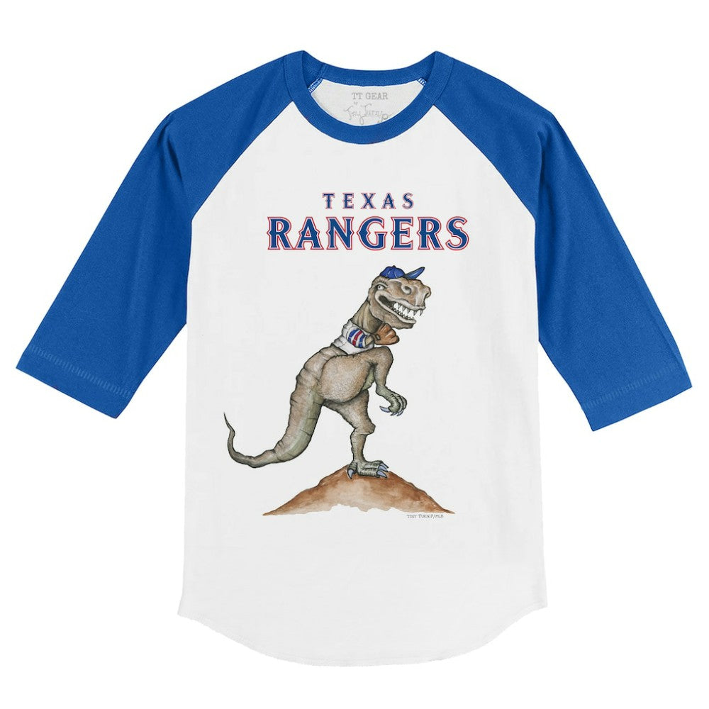 White/Royal Texas Rangers Tiny Turnip Youth TT Rex 3/4-Sleeve Raglan T-Shirt