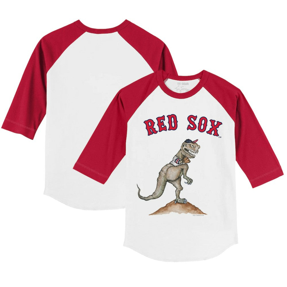 White/Red Boston Red Sox Tiny Turnip Youth TT Rex 3/4-Sleeve Raglan T-Shirt