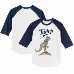 White/Navy Minnesota Twins Tiny Turnip Youth TT Rex 3/4-Sleeve Raglan T-Shirt