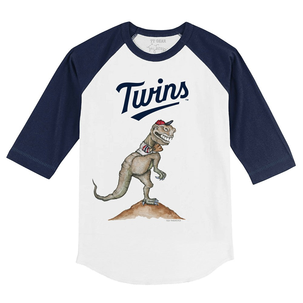 White/Navy Minnesota Twins Tiny Turnip Youth TT Rex 3/4-Sleeve Raglan T-Shirt