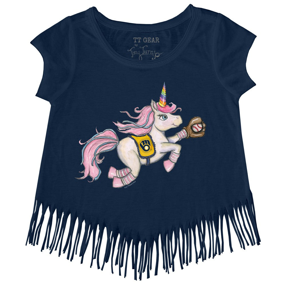 Navy Milwaukee Brewers Tiny Turnip Girls Youth Unicorn Fringe T-Shirt