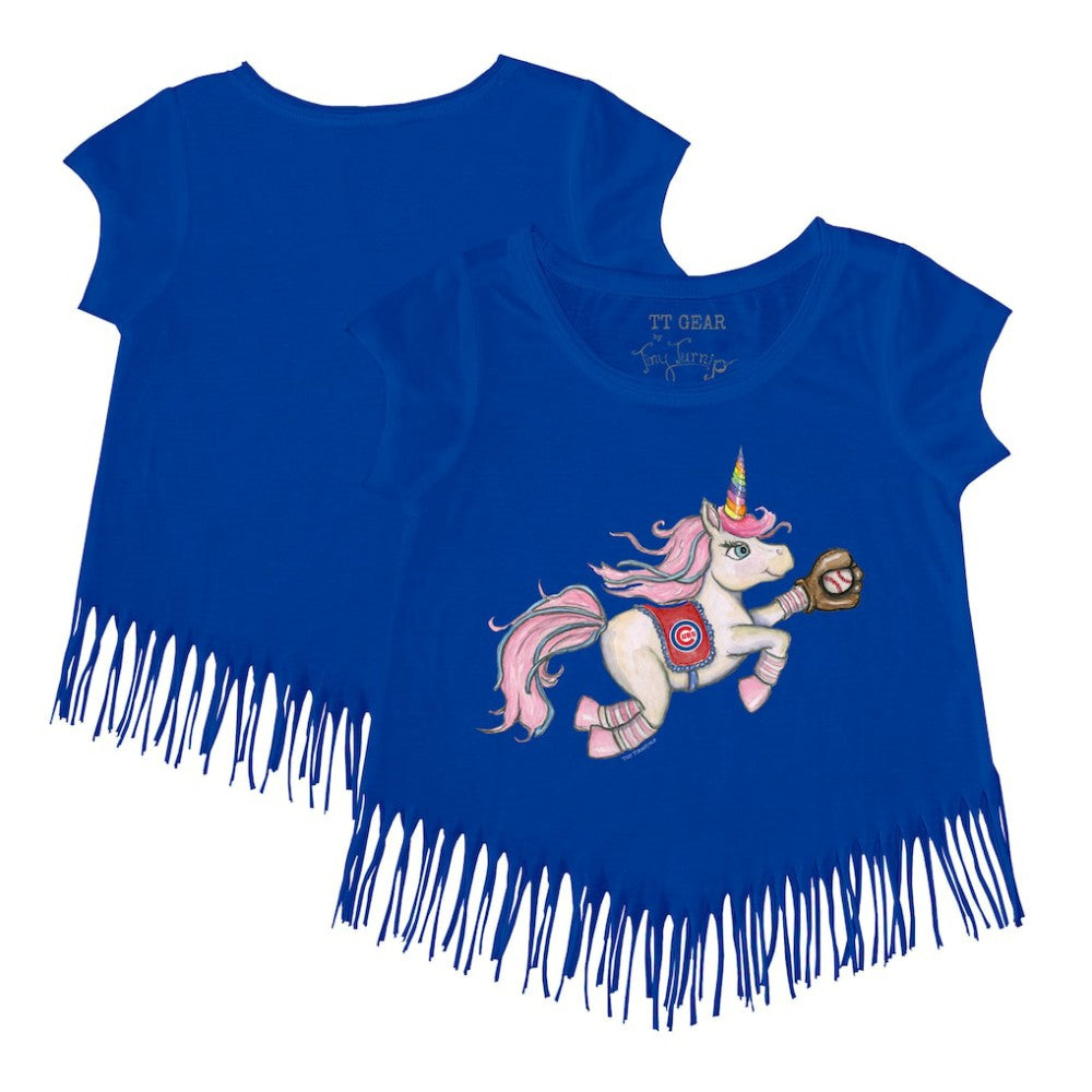 Royal Chicago Cubs Tiny Turnip Girls Youth Unicorn Fringe T-Shirt