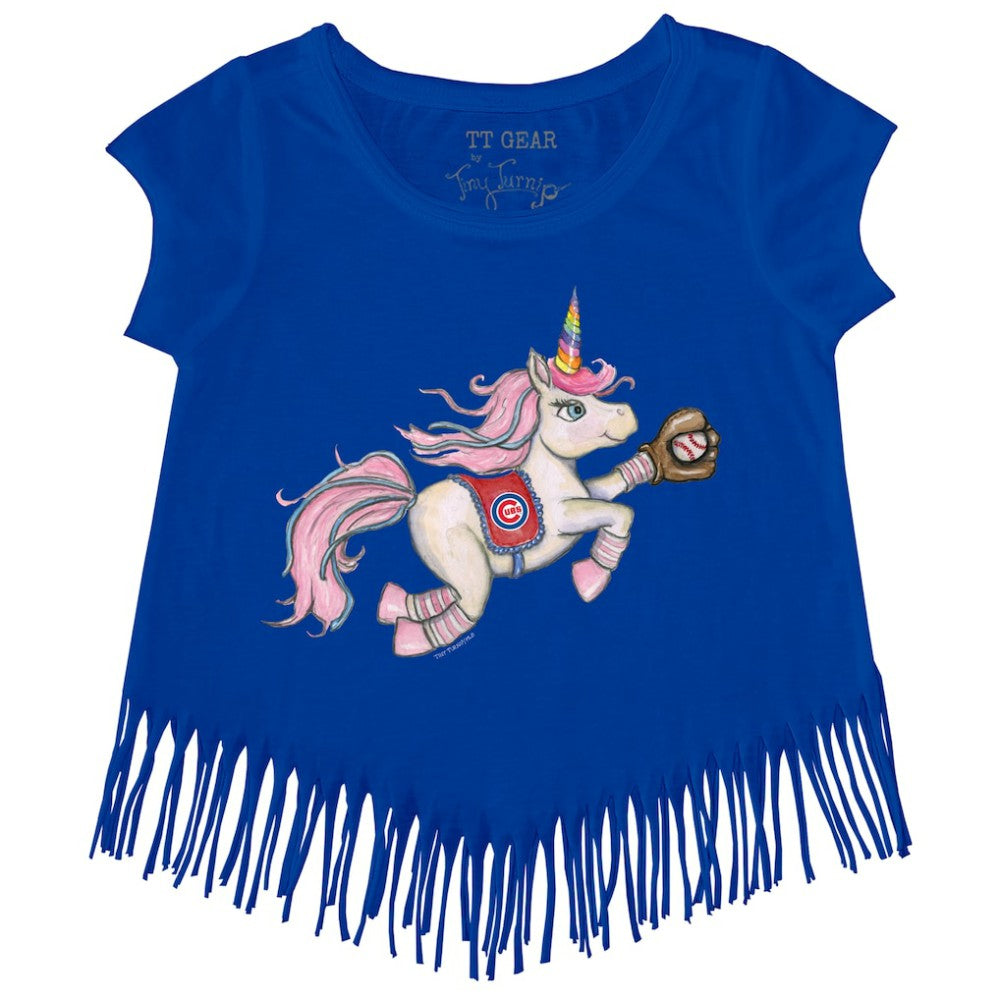 Royal Chicago Cubs Tiny Turnip Girls Youth Unicorn Fringe T-Shirt
