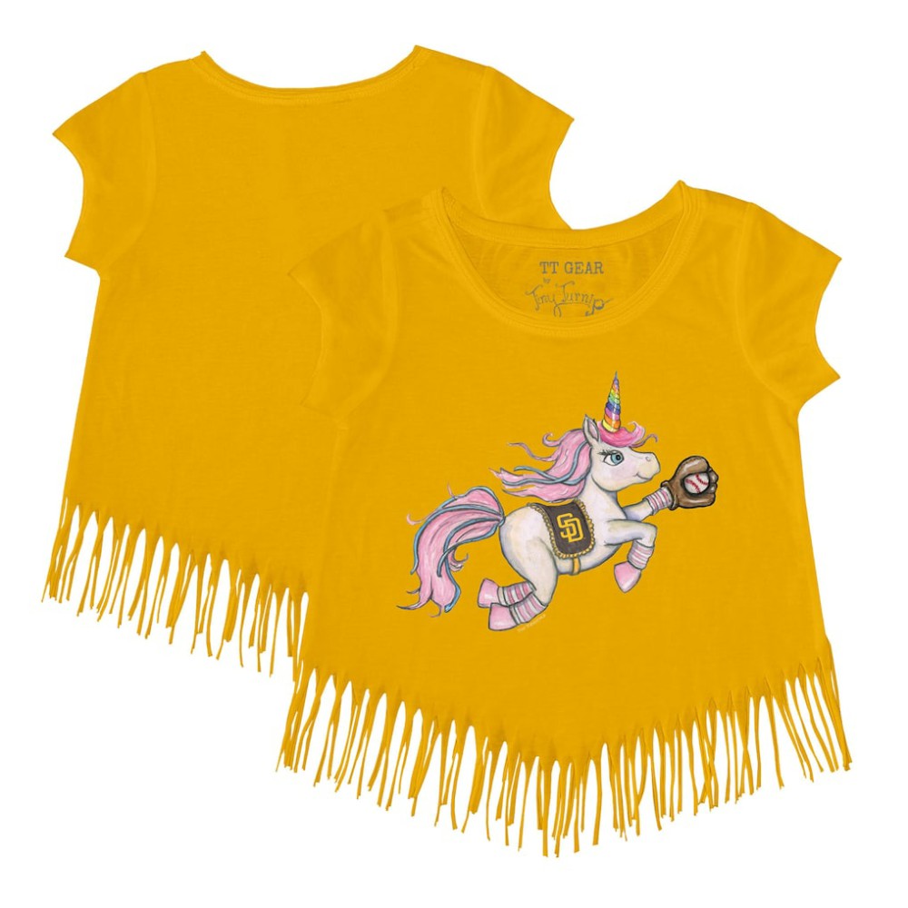 Gold San Diego Padres Tiny Turnip Girls Youth Unicorn Fringe T-Shirt