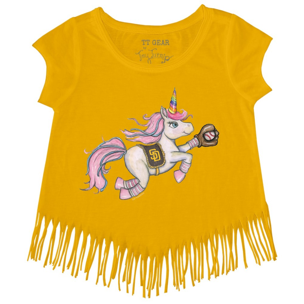 Gold San Diego Padres Tiny Turnip Girls Youth Unicorn Fringe T-Shirt