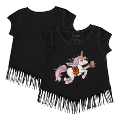 Black San Francisco Giants Tiny Turnip Girls Youth Unicorn Fringe T-Shirt