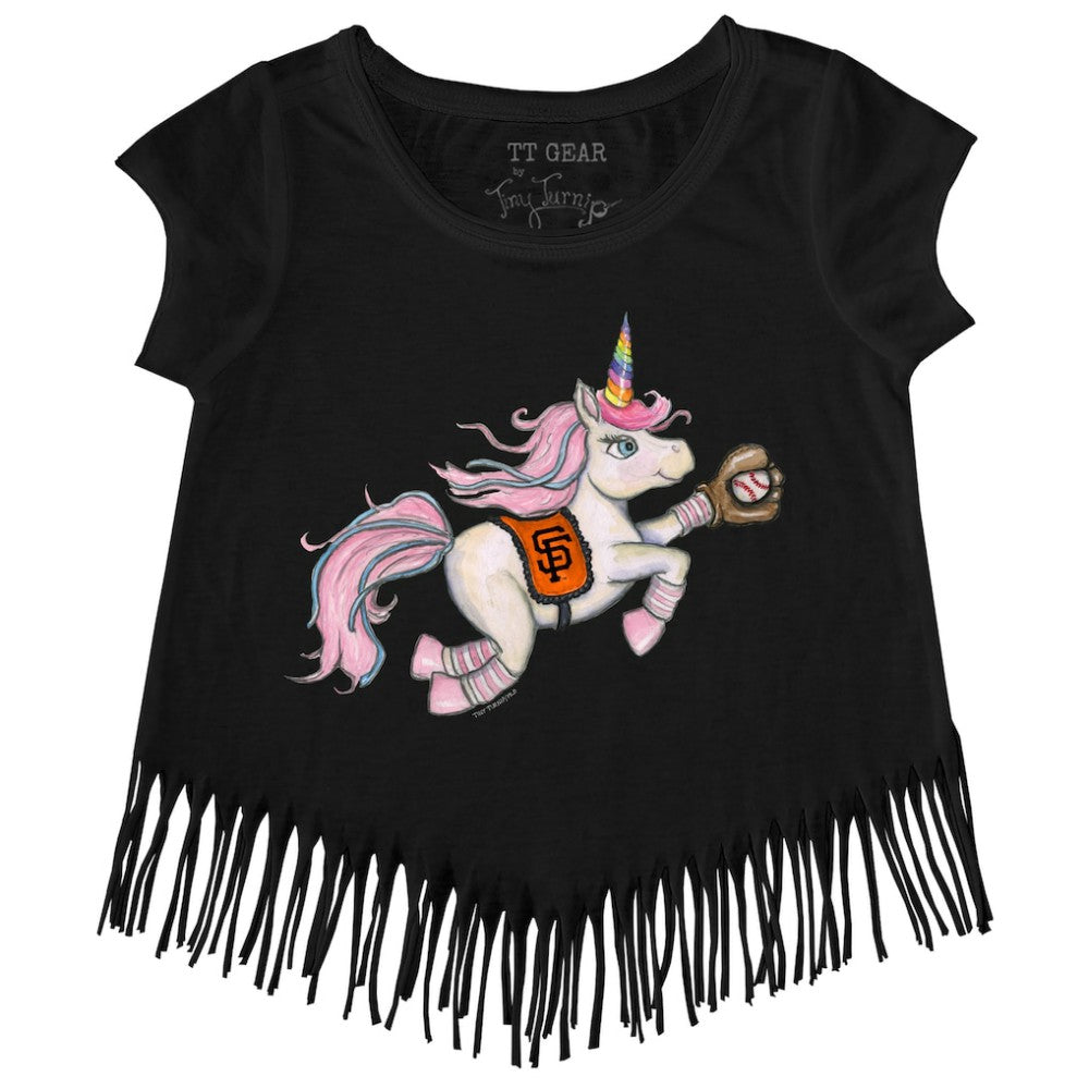 Black San Francisco Giants Tiny Turnip Girls Youth Unicorn Fringe T-Shirt