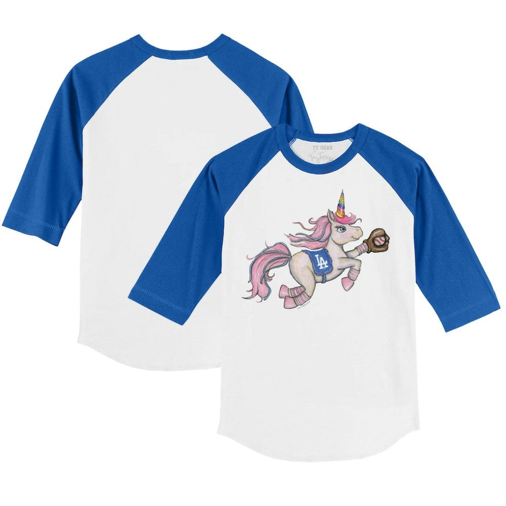 White/Royal Los Angeles Dodgers Tiny Turnip Youth Unicorn 3/4-Sleeve Raglan T-Shirt