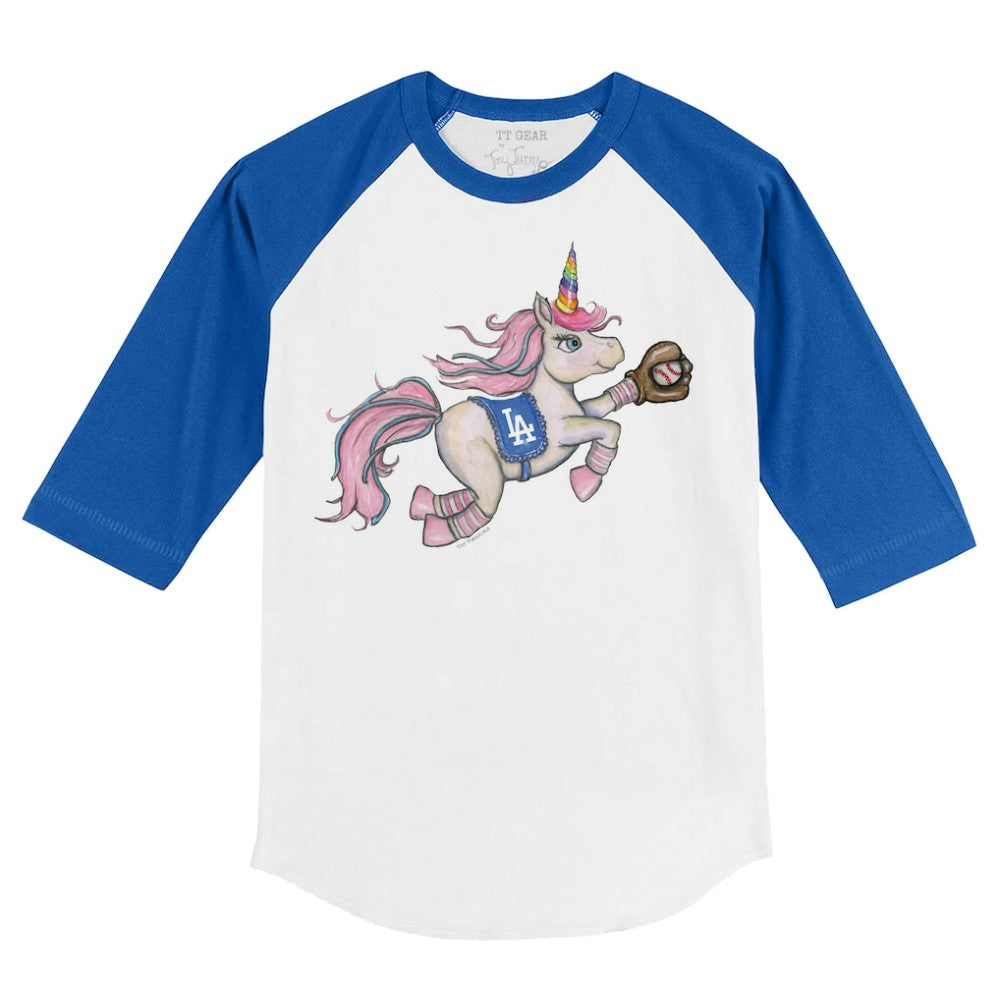 White/Royal Los Angeles Dodgers Tiny Turnip Youth Unicorn 3/4-Sleeve Raglan T-Shirt