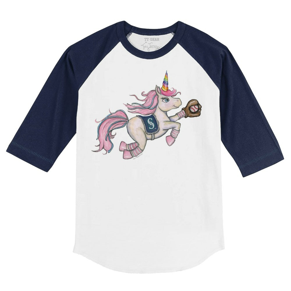 White/Navy Seattle Mariners Tiny Turnip Youth Unicorn 3/4-Sleeve Raglan T-Shirt