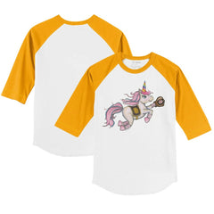 White/Gold San Diego Padres Tiny Turnip Youth Unicorn 3/4-Sleeve Raglan T-Shirt