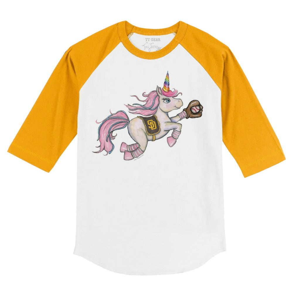 White/Gold San Diego Padres Tiny Turnip Youth Unicorn 3/4-Sleeve Raglan T-Shirt