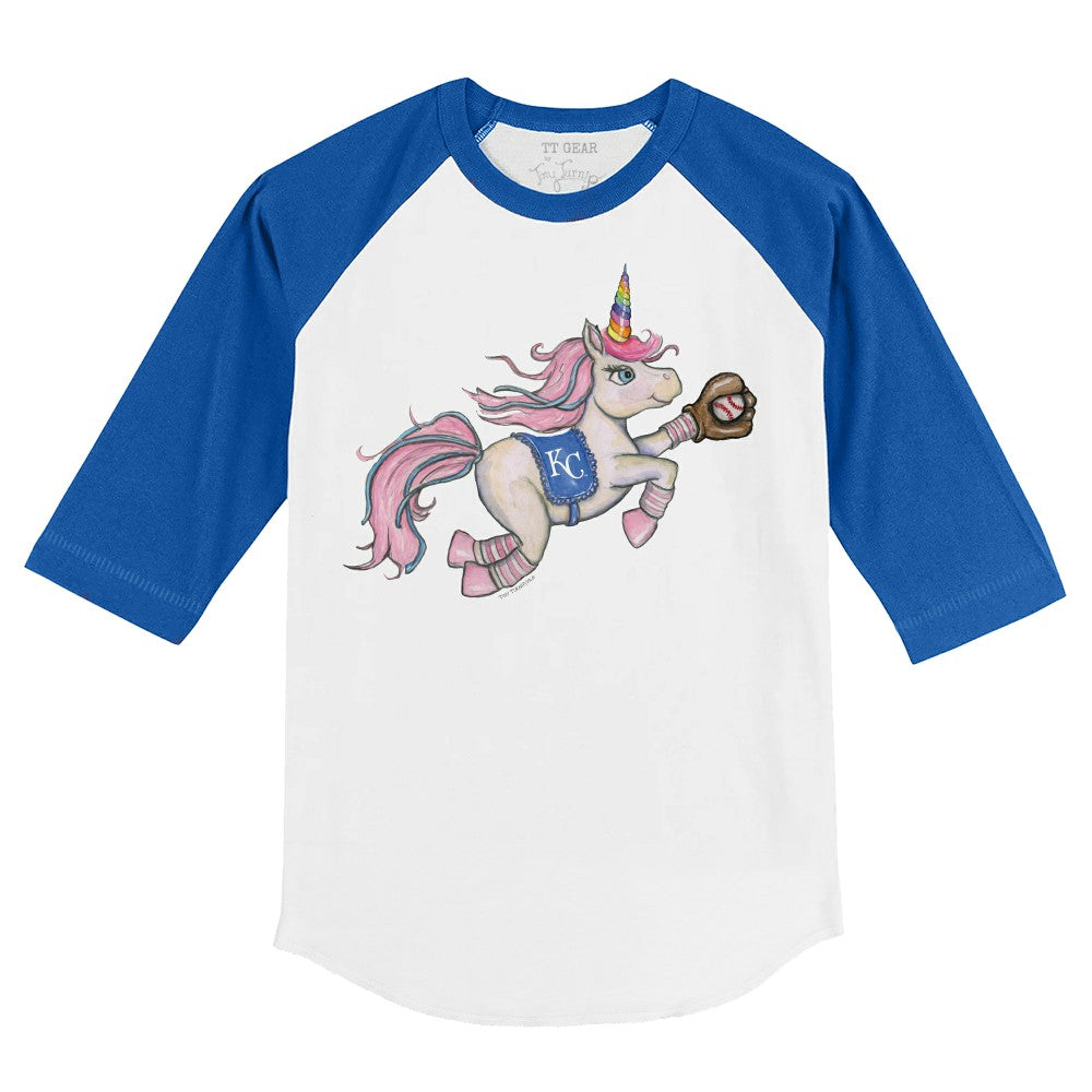 White/Royal Kansas City Royals Tiny Turnip Youth Unicorn 3/4-Sleeve Raglan T-Shirt