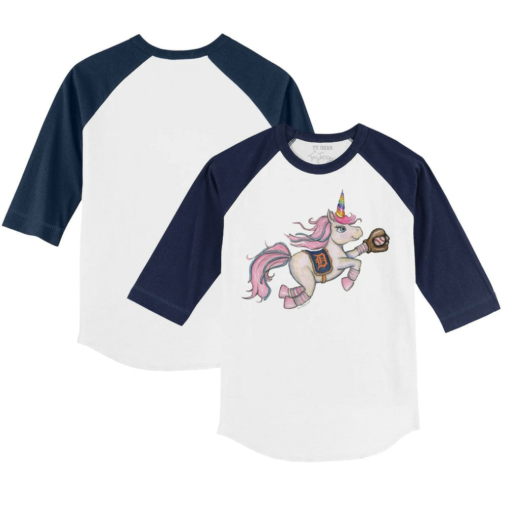 White/Navy Detroit Tigers Tiny Turnip Youth Unicorn 3/4-Sleeve Raglan T-Shirt