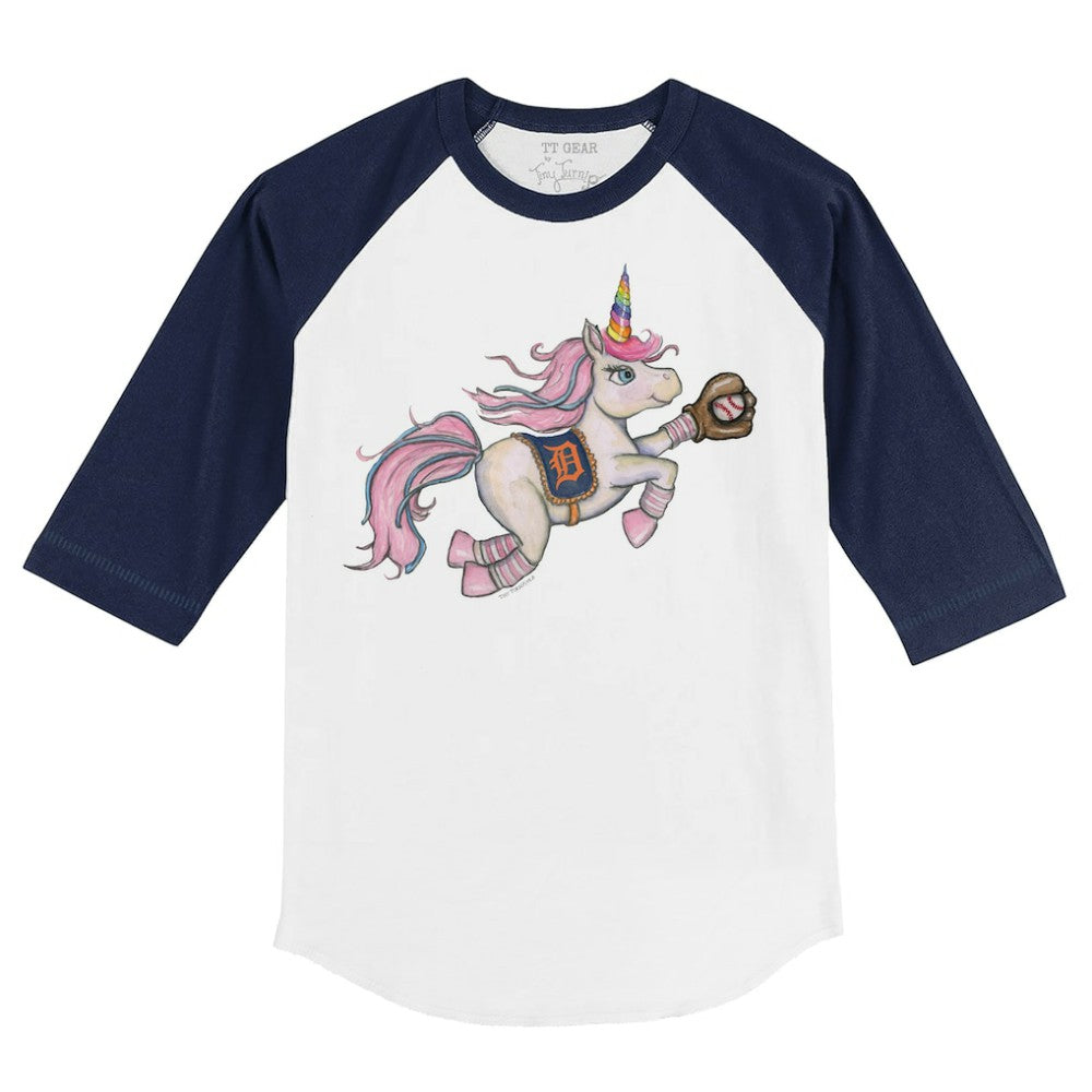 White/Navy Detroit Tigers Tiny Turnip Youth Unicorn 3/4-Sleeve Raglan T-Shirt