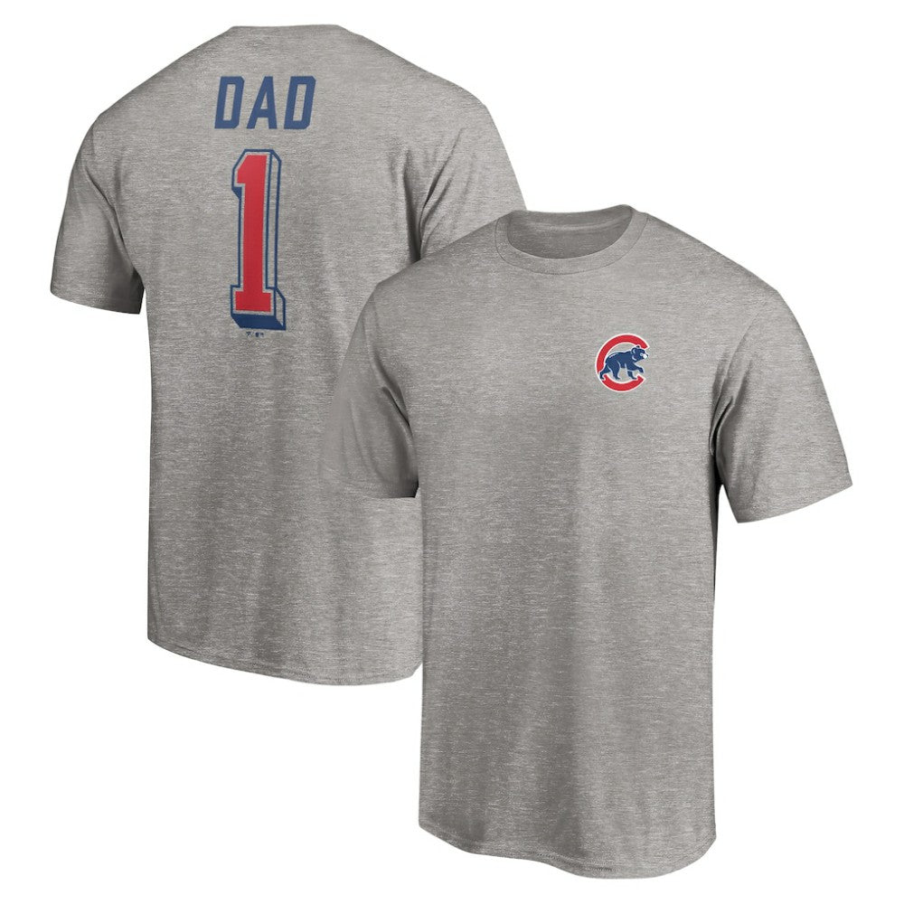 Heather Gray Chicago Cubs Number One Dad T-Shirt