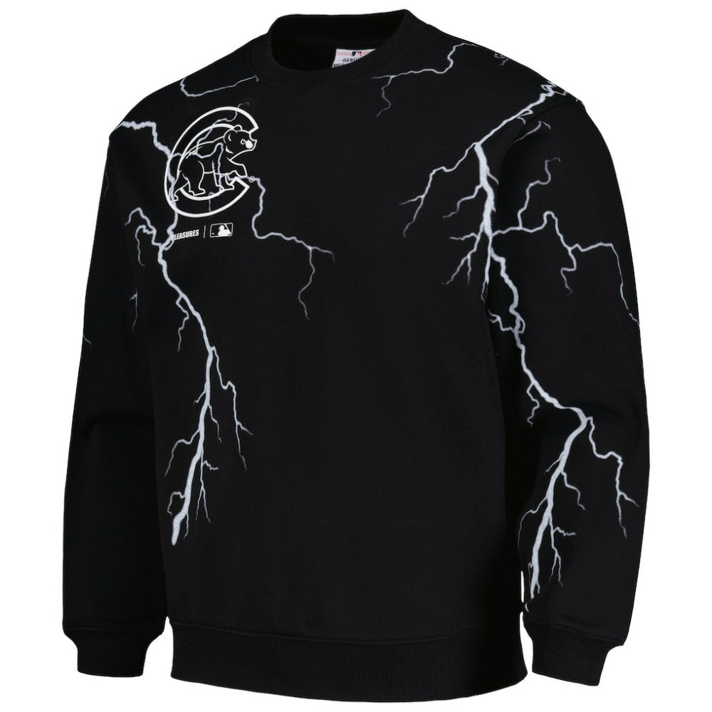 Black Chicago Cubs PLEASURES Lightning Crewneck Pullover Sweatshirt