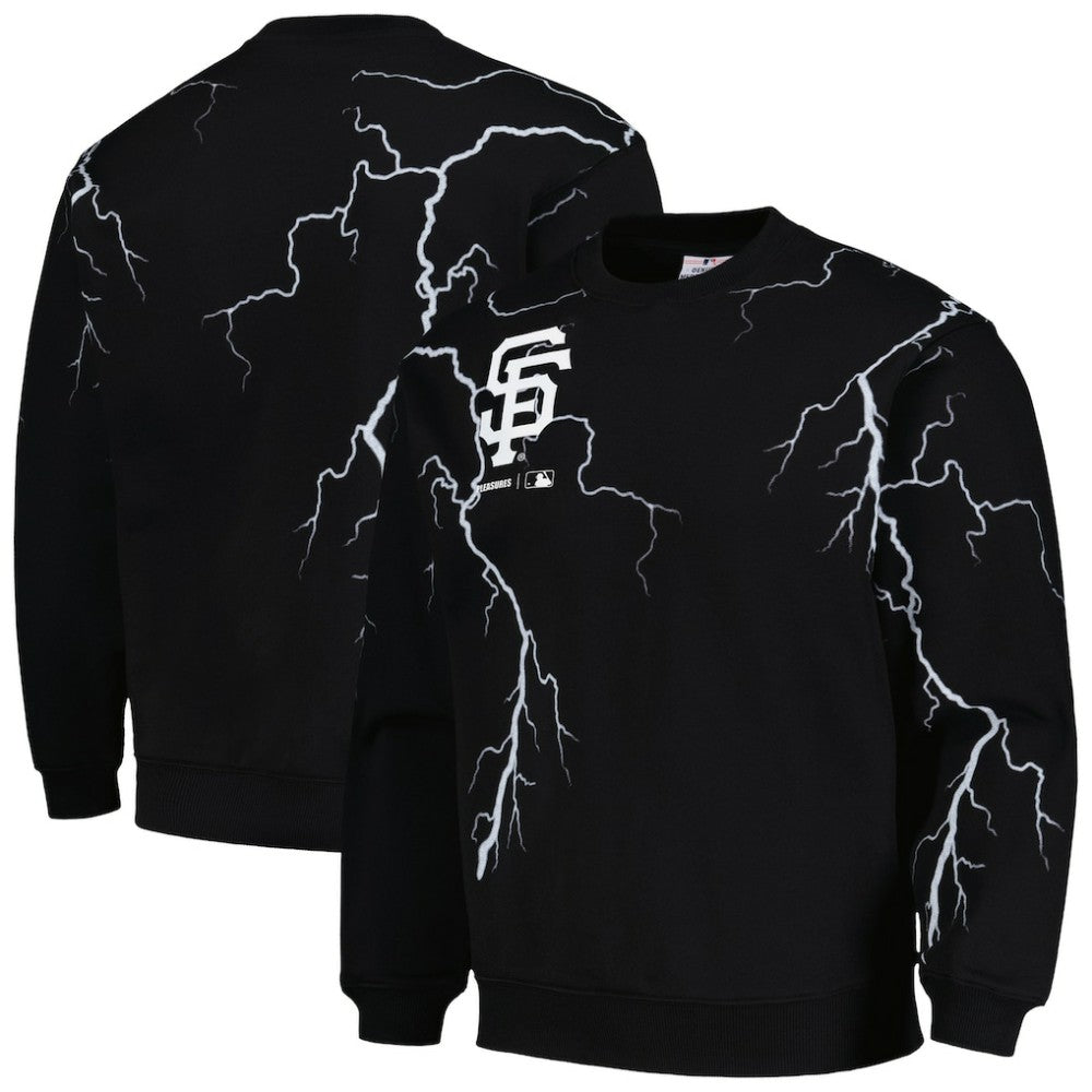 Black San Francisco Giants PLEASURES Lightning Crewneck Pullover Sweatshirt