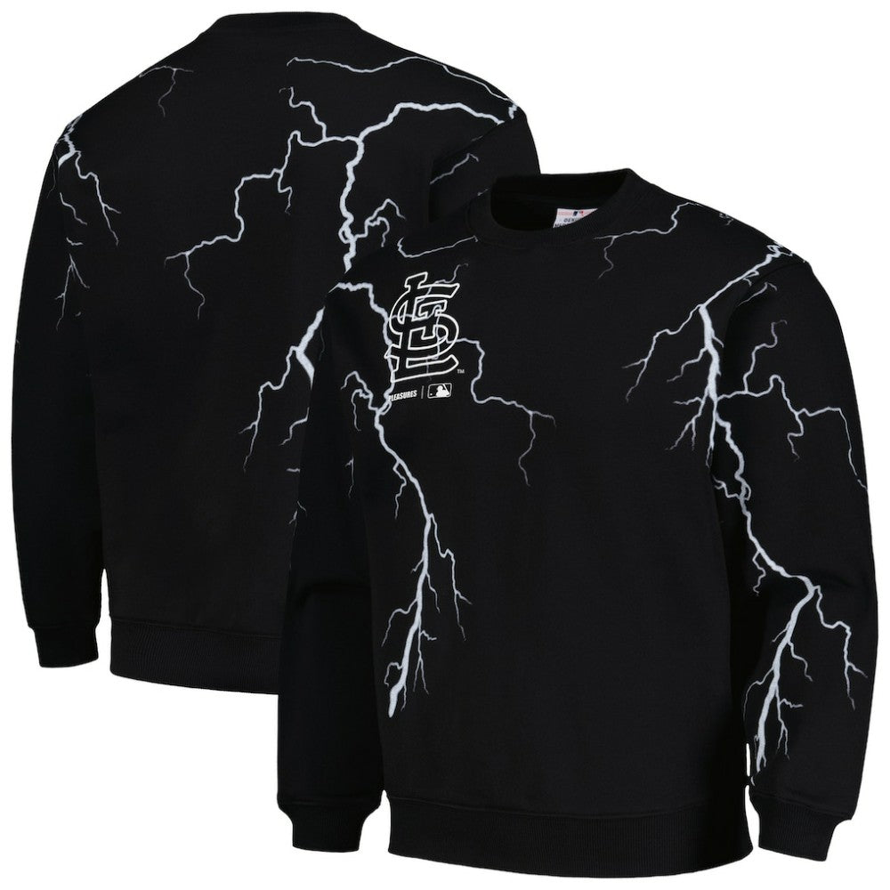 Black St. Louis Cardinals PLEASURES Lightning Crewneck Pullover Sweatshirt