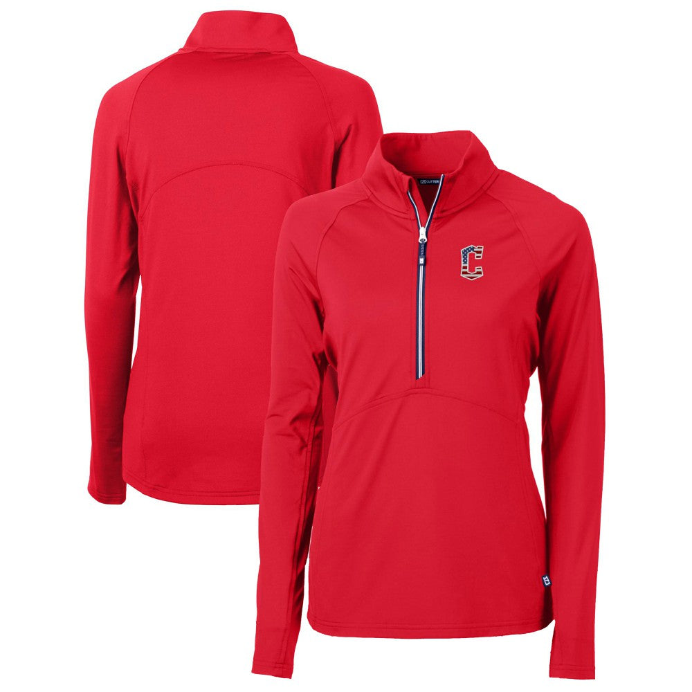 Red Cleveland Guardians Cutter & Buck Women's Americana Logo Adapt Eco Knit Stretch Recycled Half-Zip Pullover Top