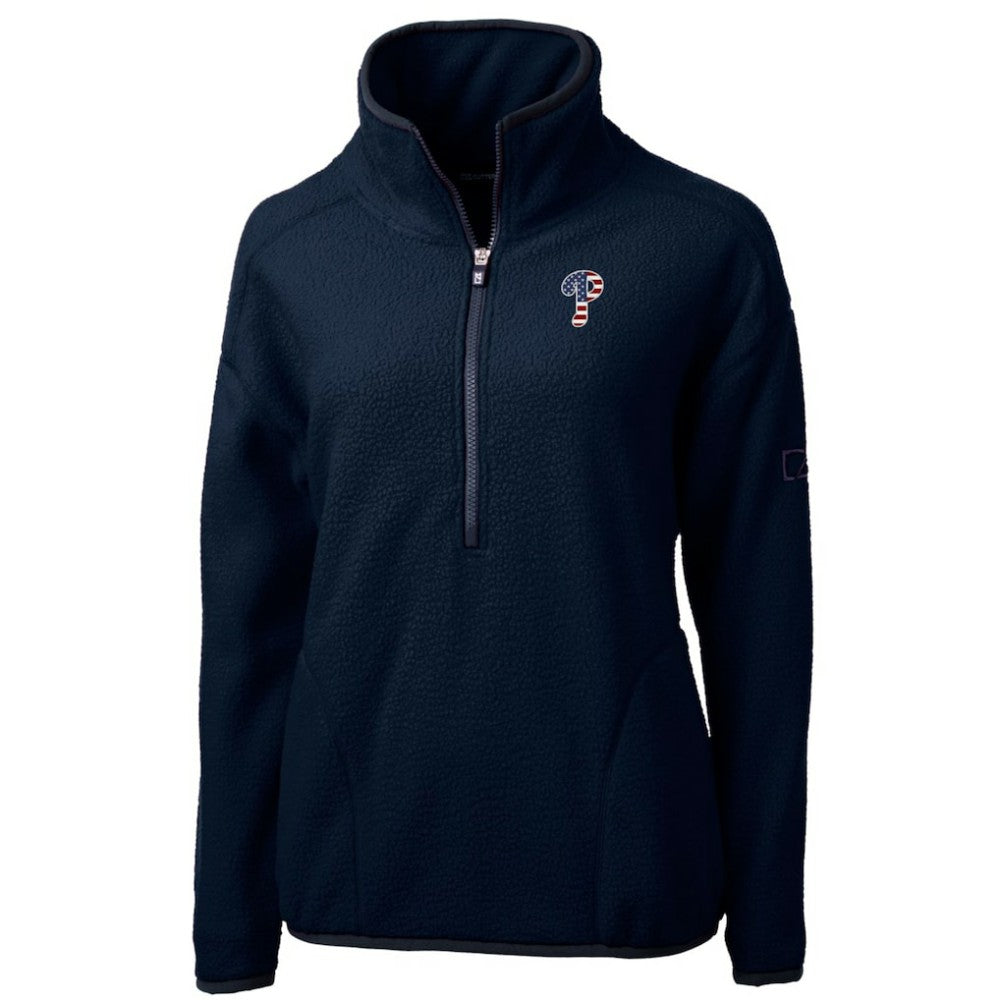 Navy Philadelphia Phillies Cutter & Buck Women's Americana Logo Cascade Eco Sherpa Fleece Half-Zip Pullover Jacket