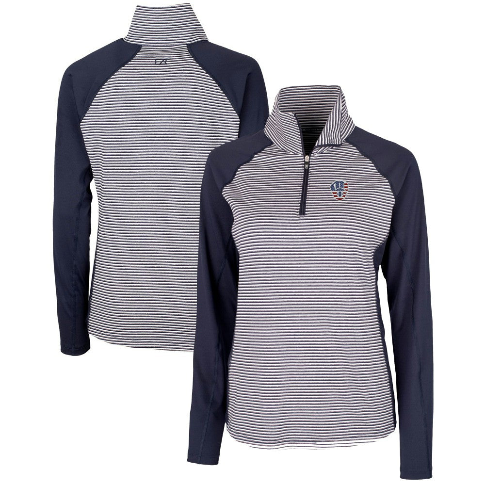Navy Milwaukee Brewers Cutter & Buck Women's Americana Logo Forge Tonal Stripe Stretch Half-Zip Pullover Top