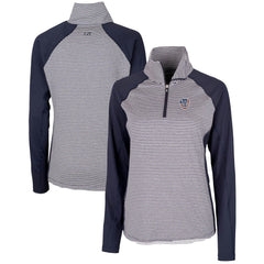 Navy Milwaukee Brewers Cutter & Buck Women's Americana Logo Forge Tonal Stripe Stretch Half-Zip Pullover Top