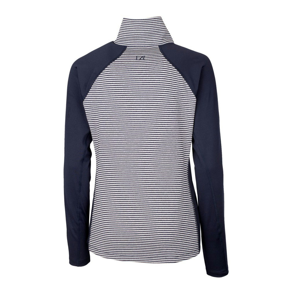 Navy Milwaukee Brewers Cutter & Buck Women's Americana Logo Forge Tonal Stripe Stretch Half-Zip Pullover Top