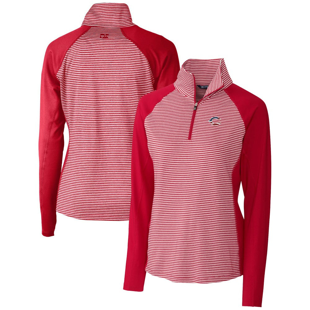 Cardinal Cincinnati Reds Cutter & Buck Women's Americana Logo Forge Tonal Stripe Stretch Half-Zip Pullover Top