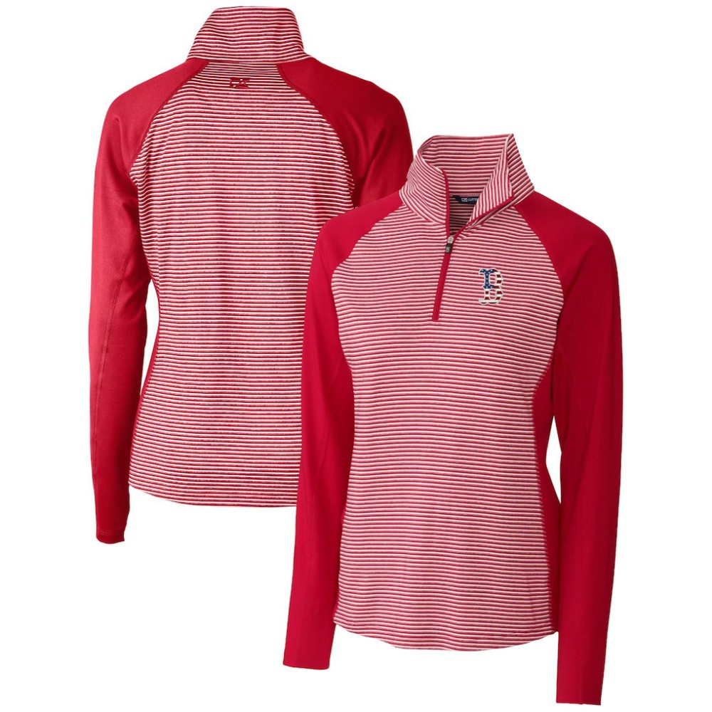 Cardinal Boston Red Sox Cutter & Buck Women's Americana Logo Forge Tonal Stripe Stretch Half-Zip Pullover Top