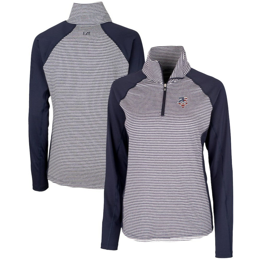 Navy Minnesota Twins Cutter & Buck Women's Americana Logo Forge Tonal Stripe Stretch Half-Zip Pullover Top