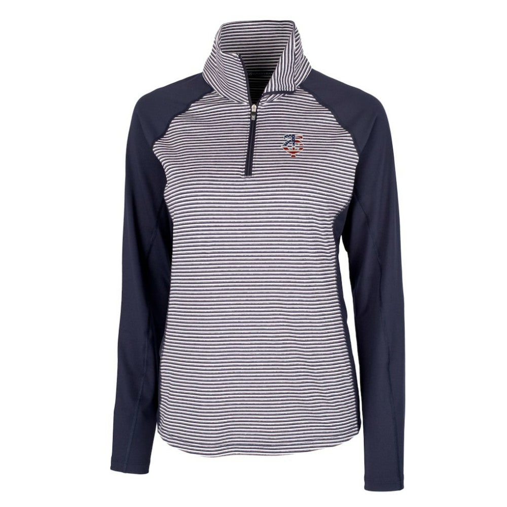 Navy Minnesota Twins Cutter & Buck Women's Americana Logo Forge Tonal Stripe Stretch Half-Zip Pullover Top