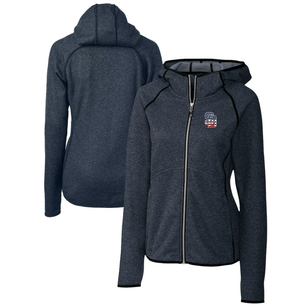 Heather Navy San Diego Padres Cutter & Buck Women's Americana Logo Mainsail Sweater-Knit Full-Zip Hoodie