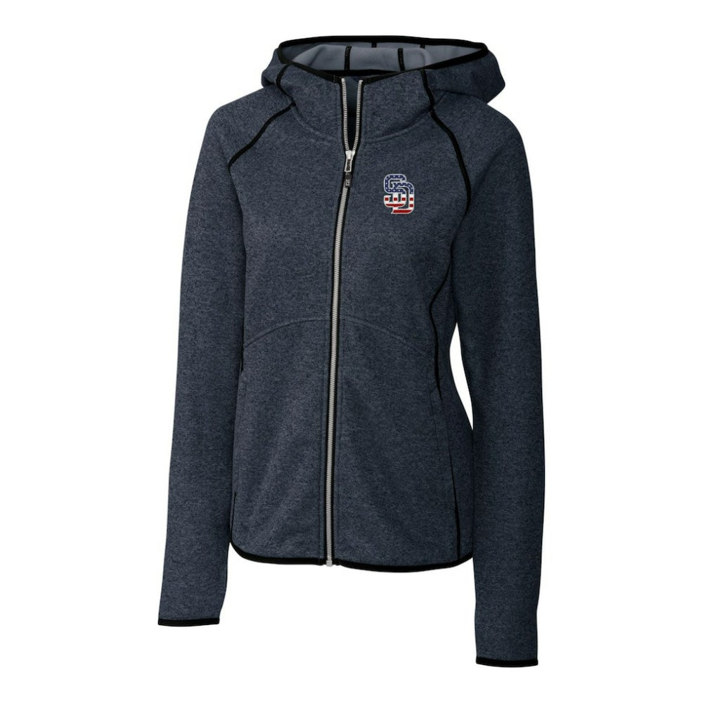 Heather Navy San Diego Padres Cutter & Buck Women's Americana Logo Mainsail Sweater-Knit Full-Zip Hoodie