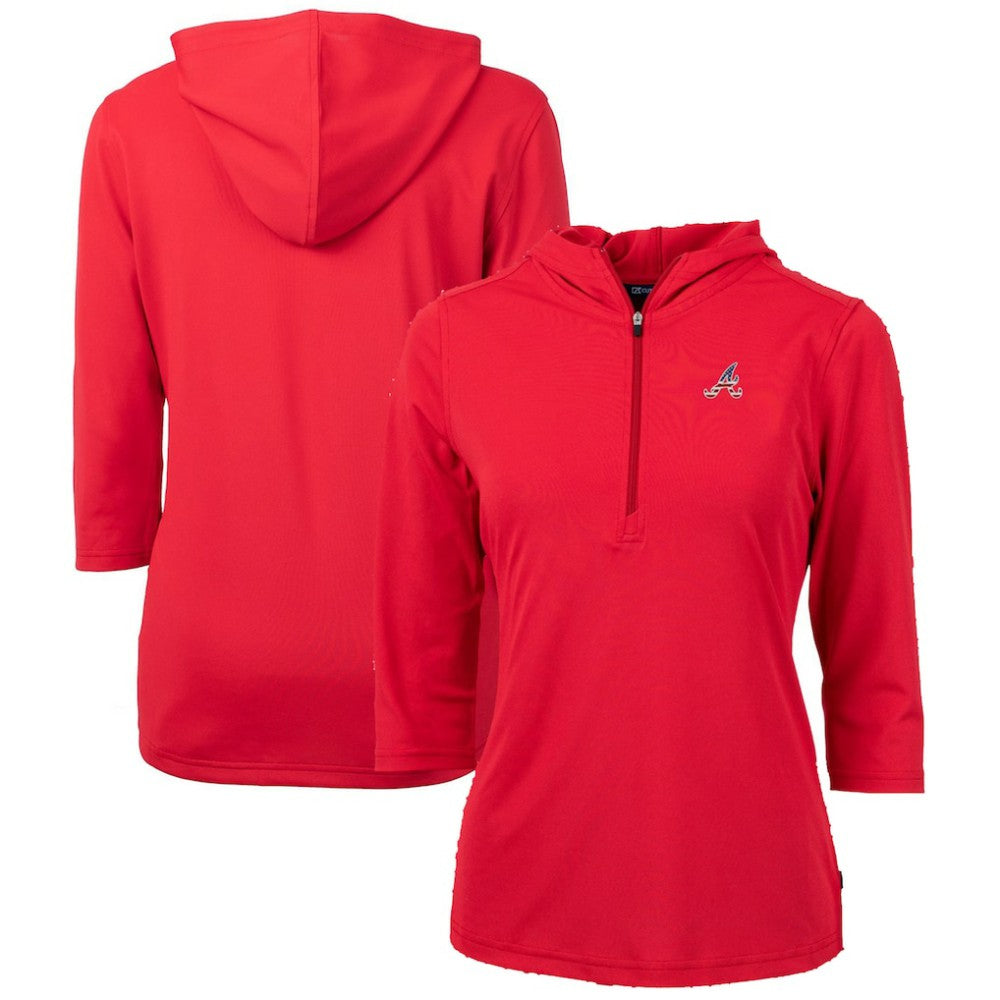 Red Atlanta Braves Cutter & Buck Women's Americana Logo DryTec Virtue Eco Pique Recycled Half-Zip Pullover Hoodie