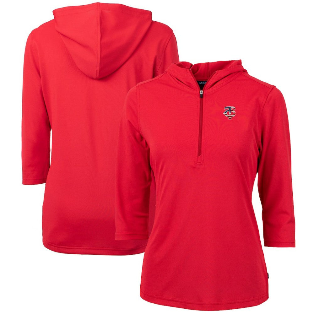 Red Minnesota Twins Cutter & Buck Women's Americana Logo DryTec Virtue Eco Pique Recycled Half-Zip Pullover Hoodie