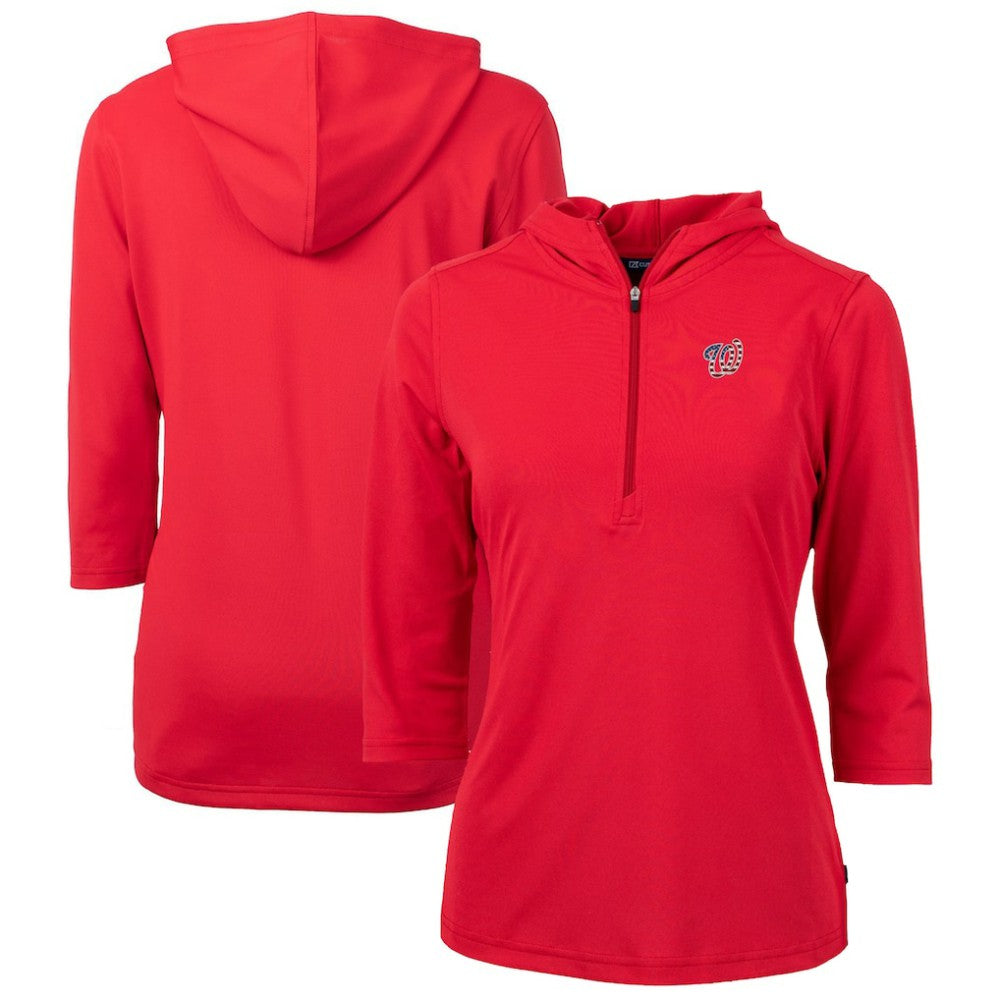 Red Washington Nationals Cutter & Buck Women's Americana Logo DryTec Virtue Eco Pique Recycled Half-Zip Pullover Hoodie