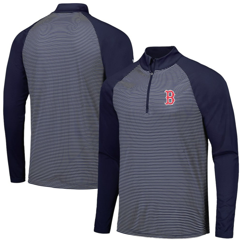 Navy Boston Red Sox Levelwear Charter Striped Raglan Quarter-Zip Top