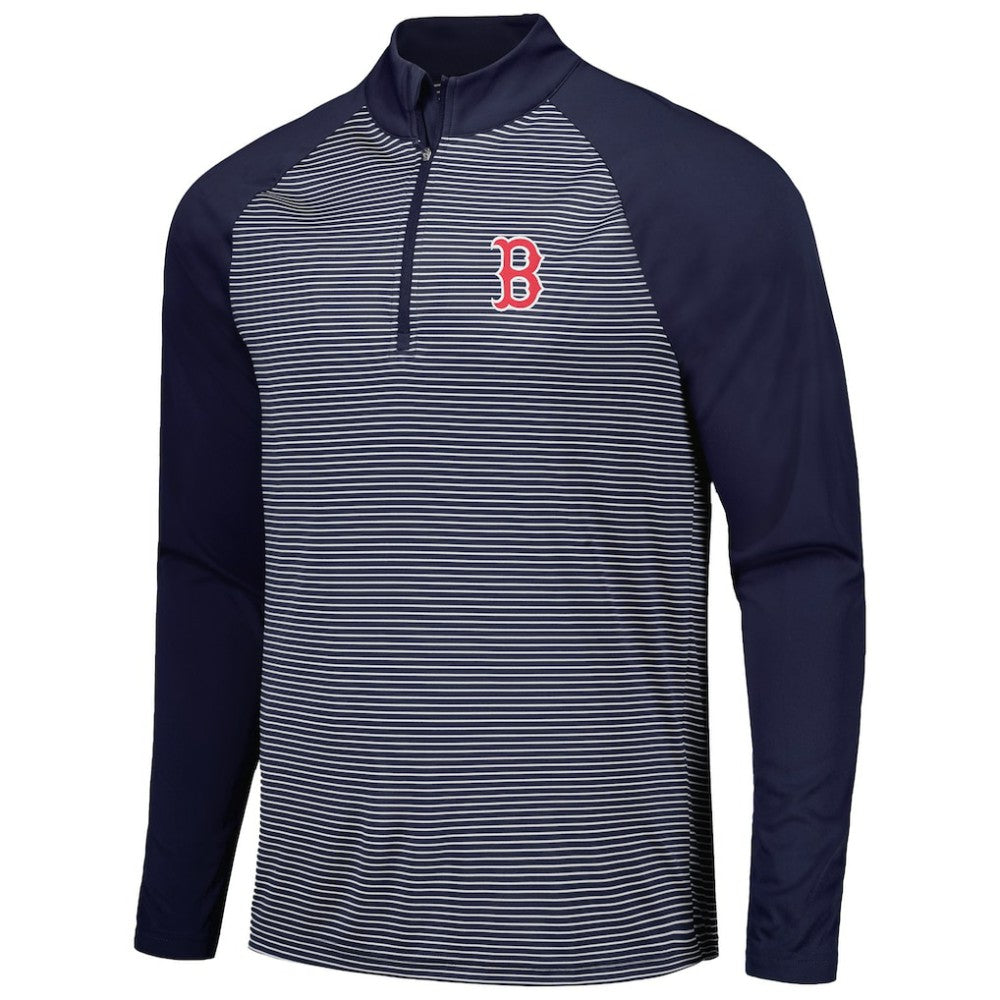 Navy Boston Red Sox Levelwear Charter Striped Raglan Quarter-Zip Top
