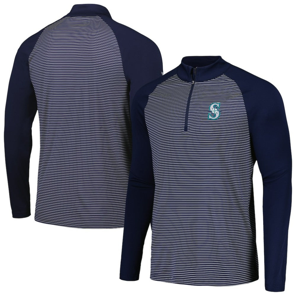 Navy Seattle Mariners Levelwear Charter Striped Raglan Quarter-Zip Top