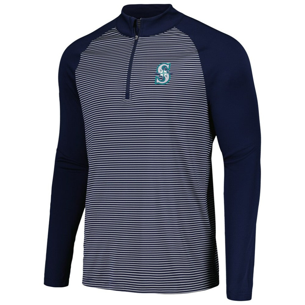 Navy Seattle Mariners Levelwear Charter Striped Raglan Quarter-Zip Top