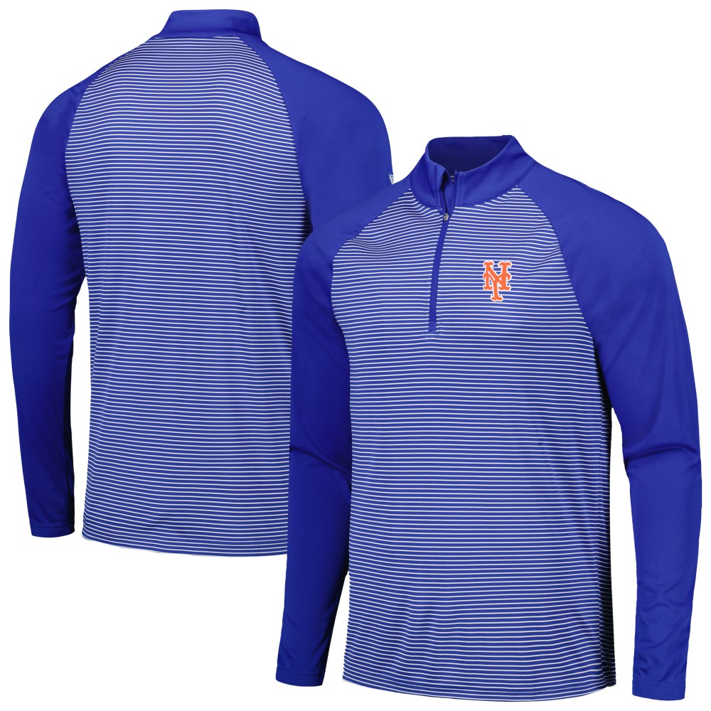 Royal New York Mets Levelwear Charter Striped Raglan Quarter-Zip Top