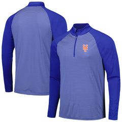 Royal New York Mets Levelwear Charter Striped Raglan Quarter-Zip Top